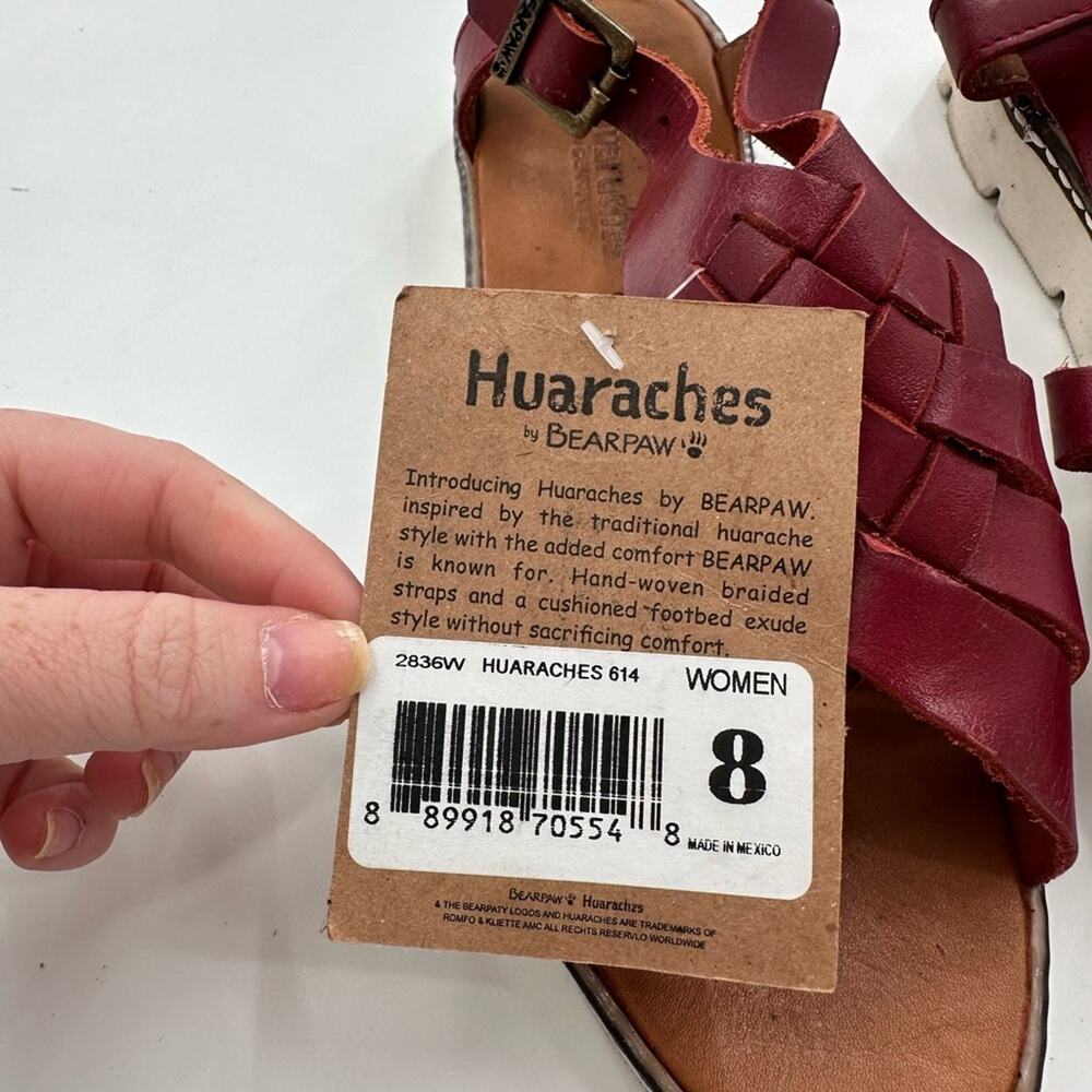 Bearpaw Burgundy Red Leah Huarache Fishermen Sport Leather Sandals New Size 9 - Picture 2 of 7